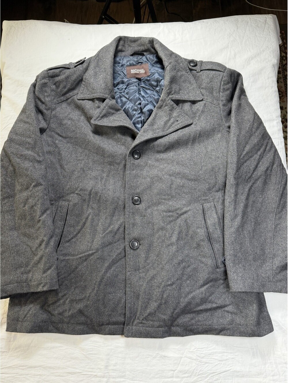 Michael Kors Men’s XXL Gray Wool Button Down Insulated Peacoat Overcoat Jacket